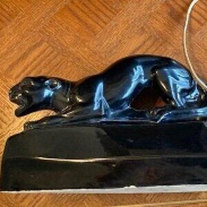 MCM Vtg Stalking Black Panther Art Deco TV Lamp/Planter RETRO
